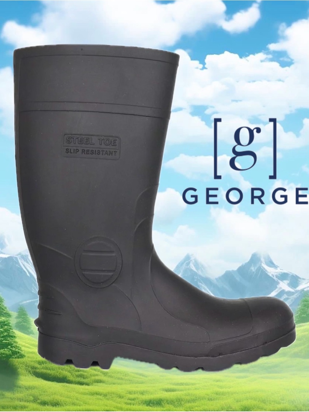 George Men's Black Slip-Resistant Steel-Toe Rain & Snow Boots